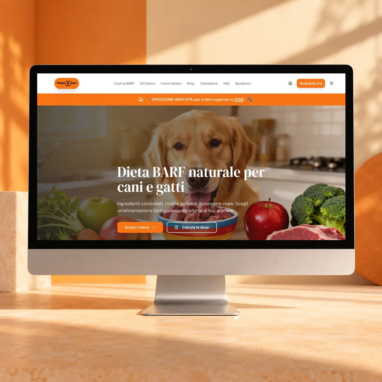 Homepage del sito Happy Barf su monitor