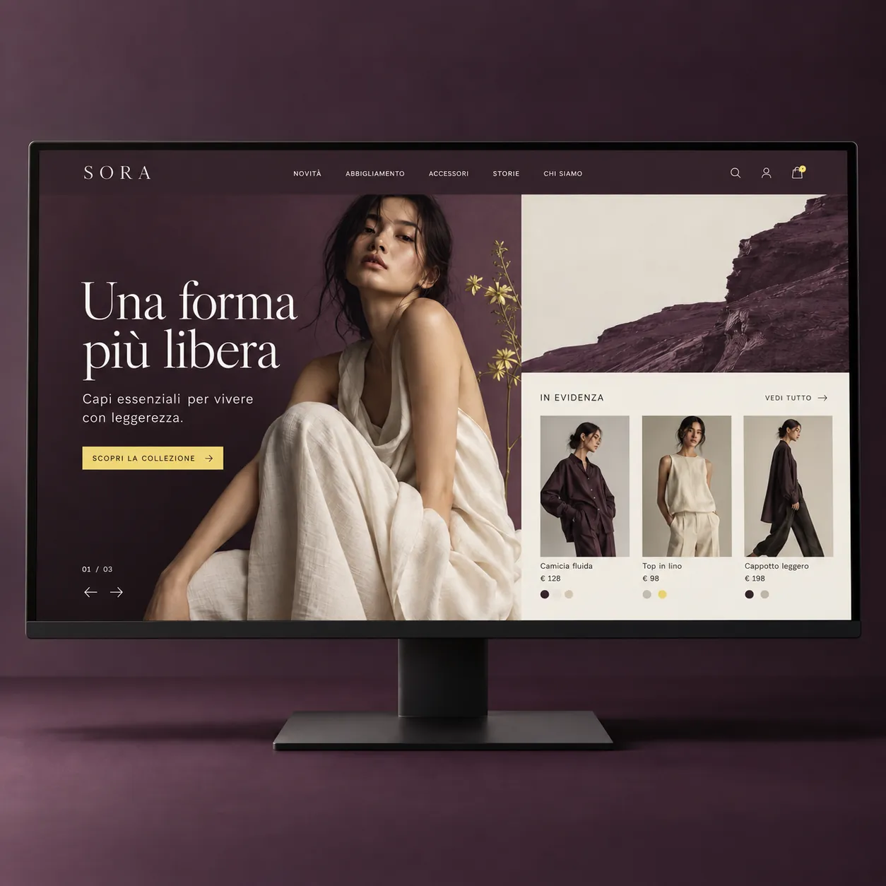 Homepage del negozio online Sora su monitor